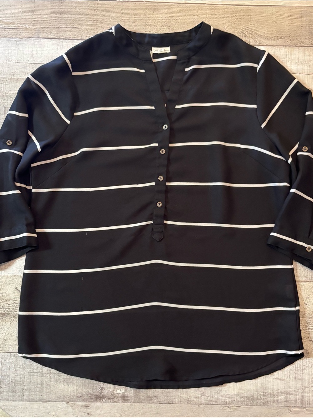 Antilia Femme Black & White Striped Button-Front Tunic